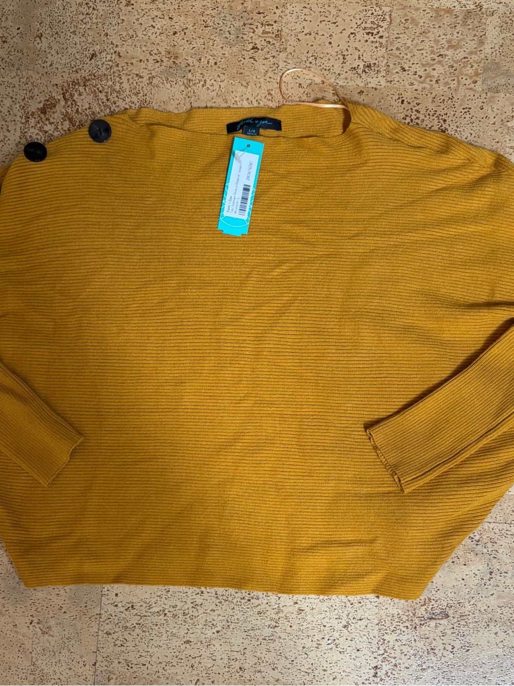 Faith & Zoe Mustard Crewneck Sweater with Shoulder Buttons